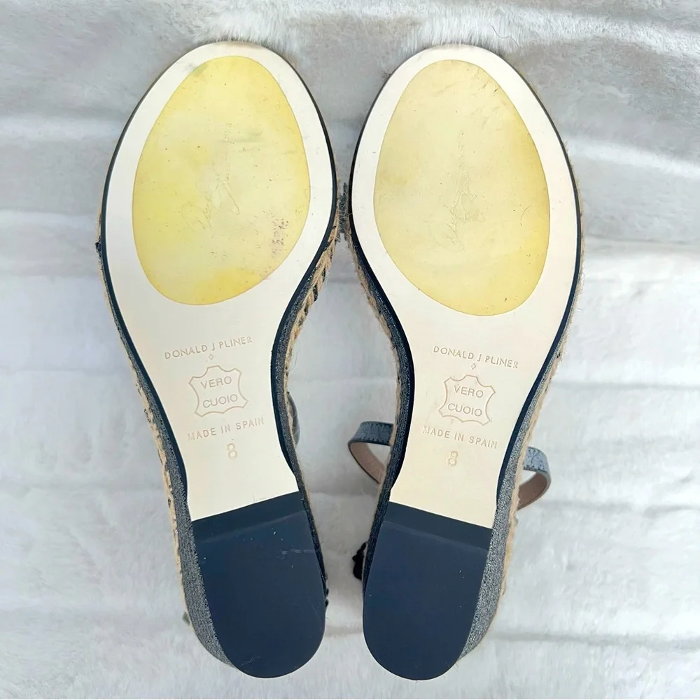NEW Donald J Pliner Metallic Leather Flower Appliqué & Jute Wedge Heel Sandals